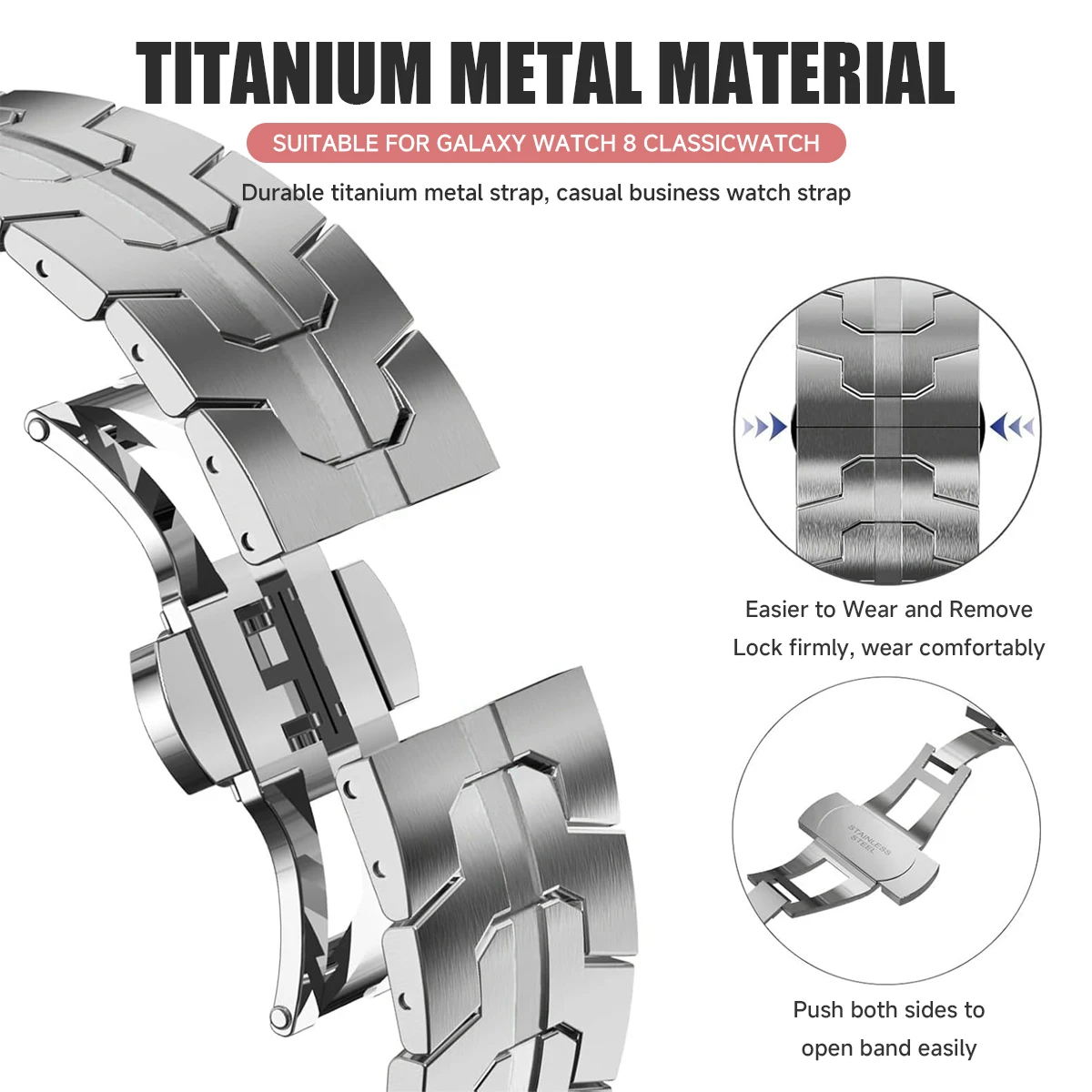 Cinturino in titanio per Samsung Galaxy 8 40mm 44mm Classic 46mm Bracciale senza spazi vuoti Acciaio inossidabile Metallo per Galaxy Watch 8 Accessori