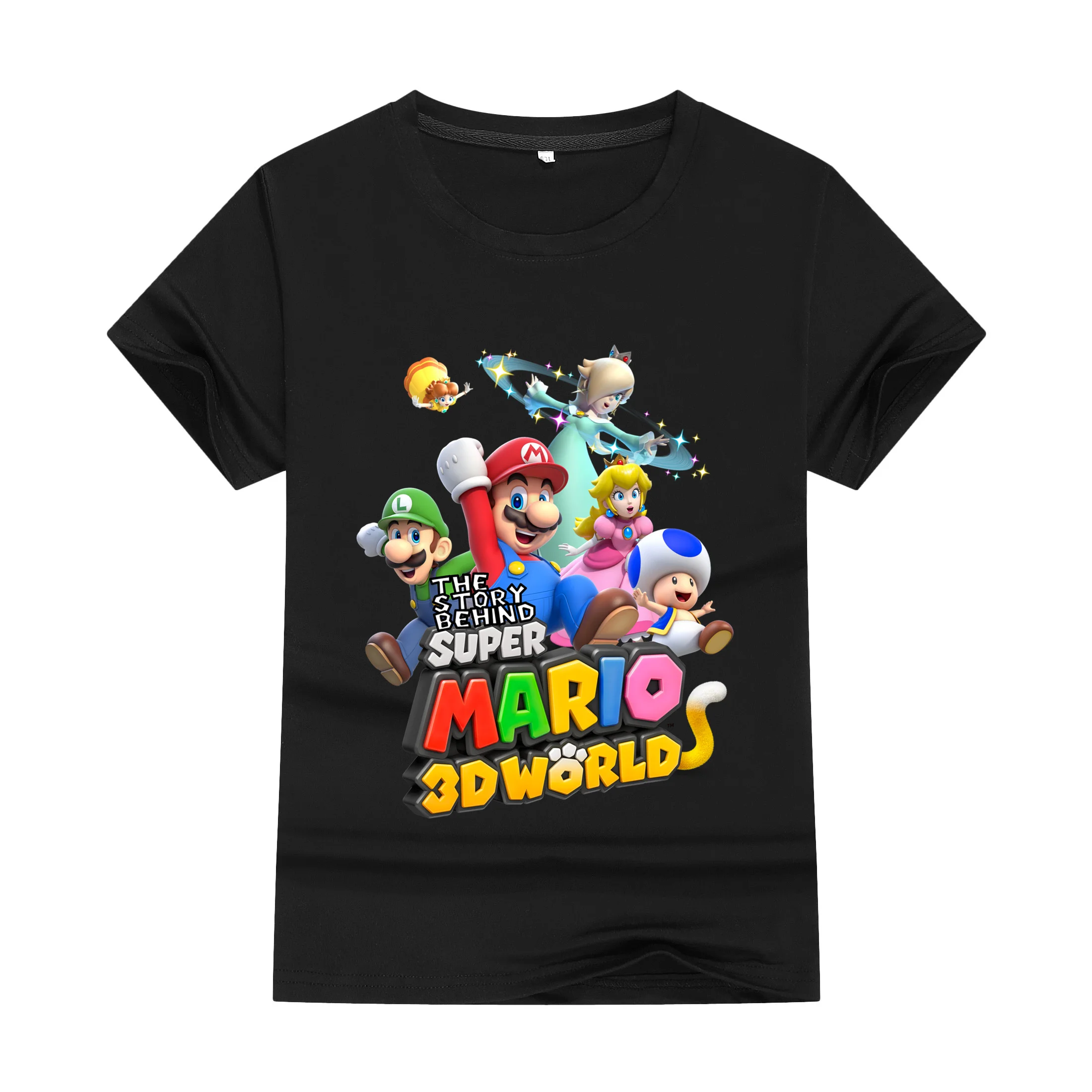 Camiseta de algodão estampada para meninos e meninas, gola redonda, manga curta, Mario Fashion, blusa casual, roupa de cima, verão, 2024