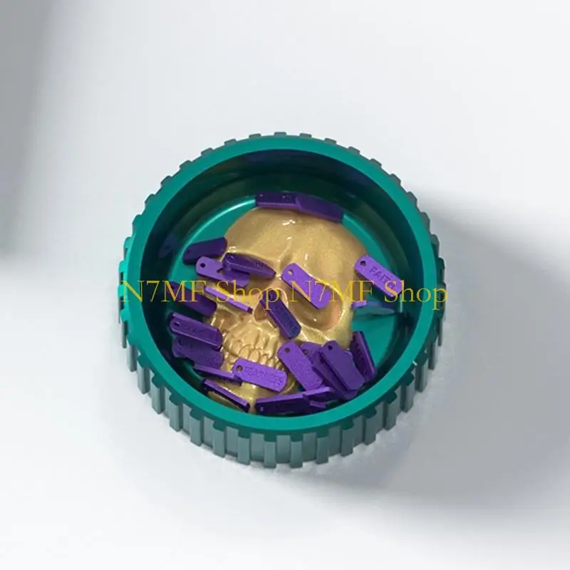 

N7MF Halloween Skull Ashtray Silicone Mold Skeleton Round Jewelry Storage Box Epoxy Resin Casting Mould for DIY Crafts Decor