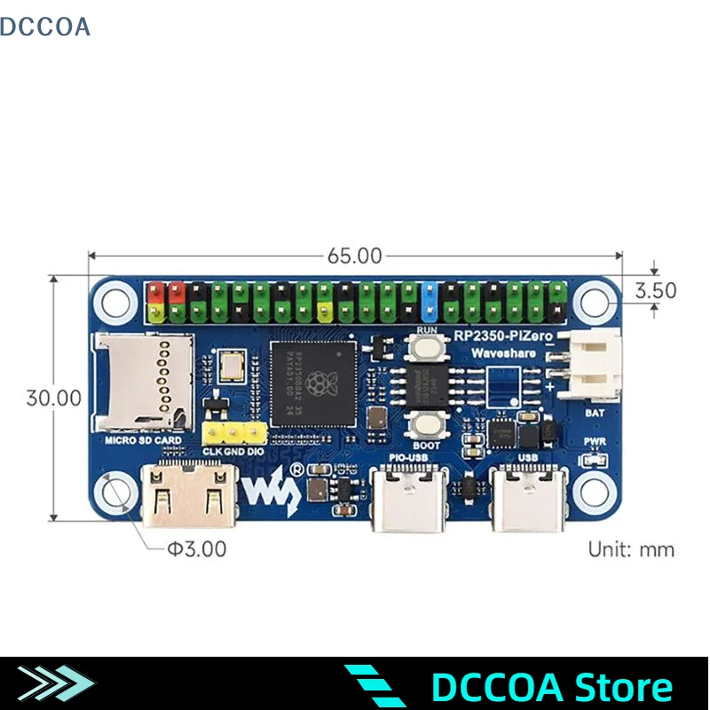 Placa de desenvolvimento RP2350-PiZero Raspberry Pi Pico 2 Base em RP2350B 16M Flash DVI PIO-USB Interface Microcontrolador
