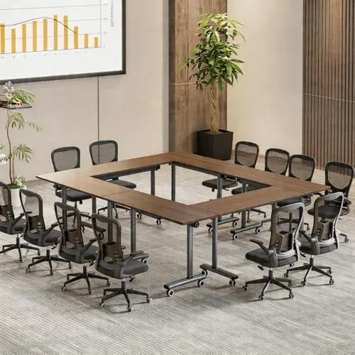 Foldable Flip Top Training Table with Silent Wheels- Modern Rectangle Mobile Conference Desk,for Office