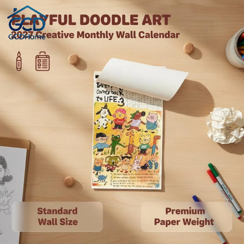 2027 Cute Graffiti Hanging Calendar Hand Drawn Girl Pattern Clear Print For Home Wall Decor Office Daily Schedule Planning