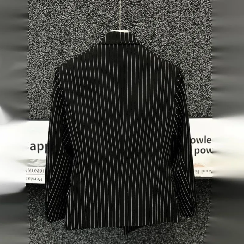 WVGA Spring Autumn New Men's Elegant Striped Trendy Shoulder Padded Turn-Down Collar Blazer Niche Chic Casual Jackets Ins W22337