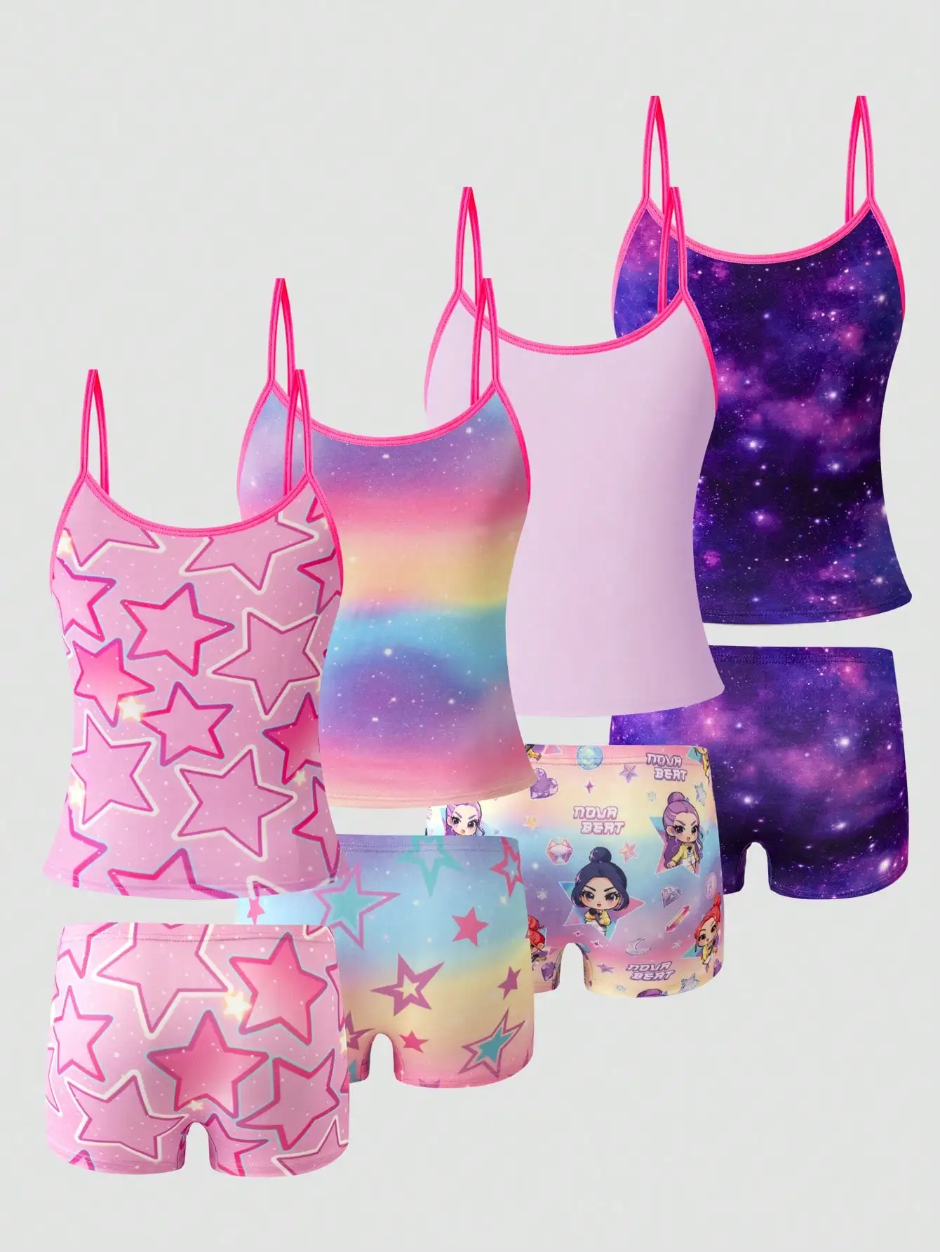 Girls' Simple Fashion Solid Color Series Wireless Camisole Bra And Comfortable Four-Corner Hipster Panty 4-Piece Underwear Set Autumn Fall