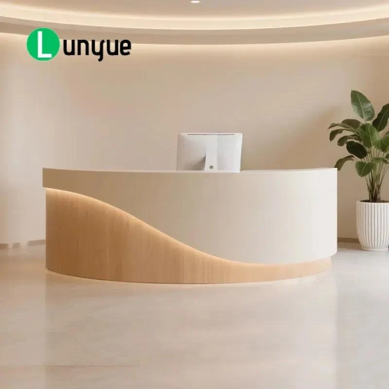 Minimalist Curved Reception Desk with Storage MDF Material for  Clothing Store Wellness Center Modern Front