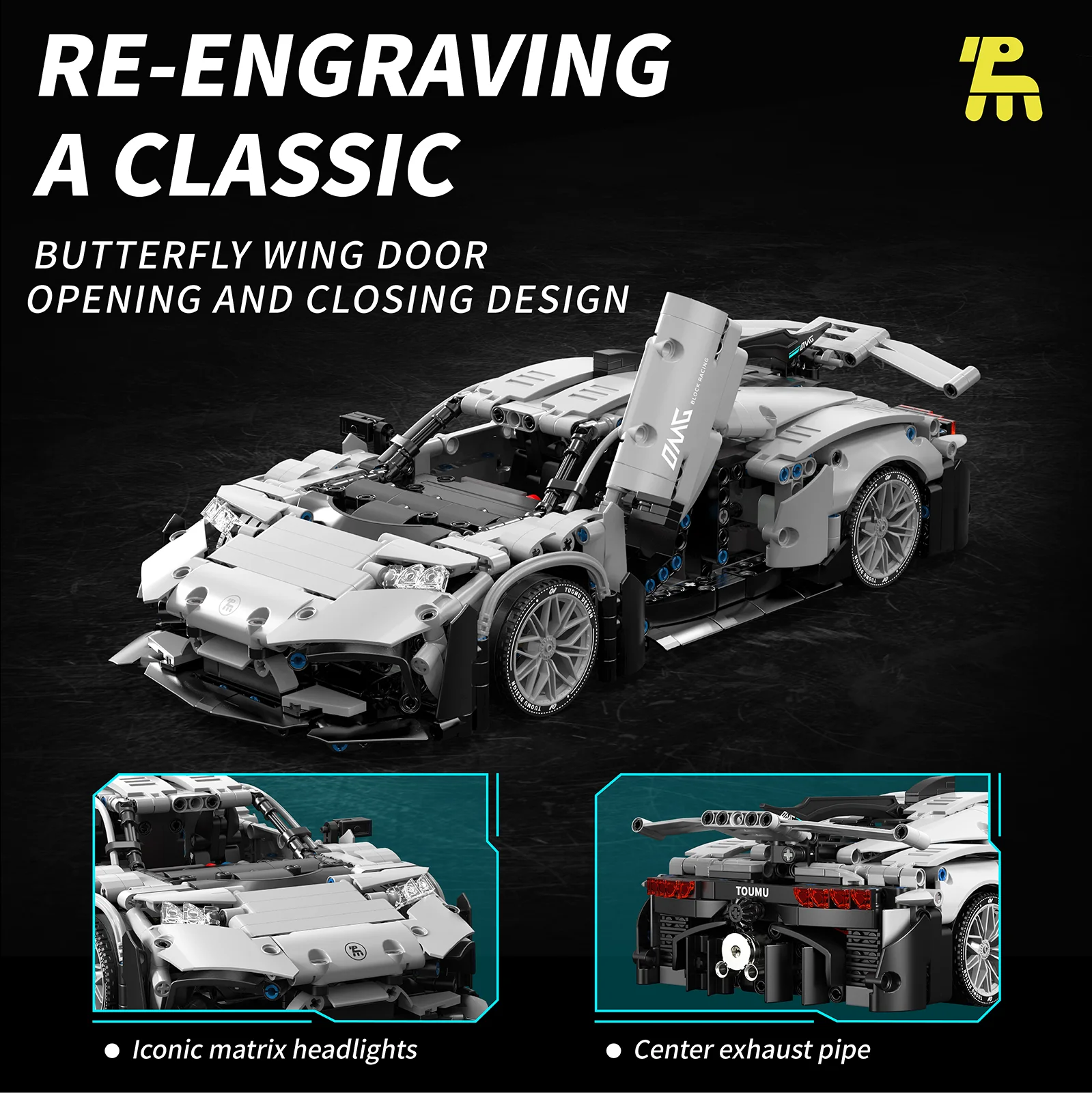 T1164PCS Racing Silver Car Technical Model Sports Model Car 1:14 Race Cars Building Blocks Toys Gift for Boy and Kid