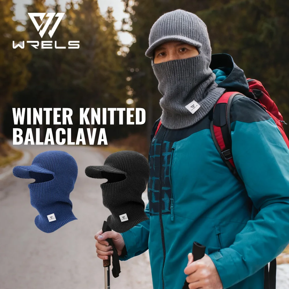 WRELS Winter Knitted Balaclava Beanie Hat Full Face Ski Bonnet Tactical Cycling Earmuffs Cap Windproof Knit Hat Winter Warm Caps