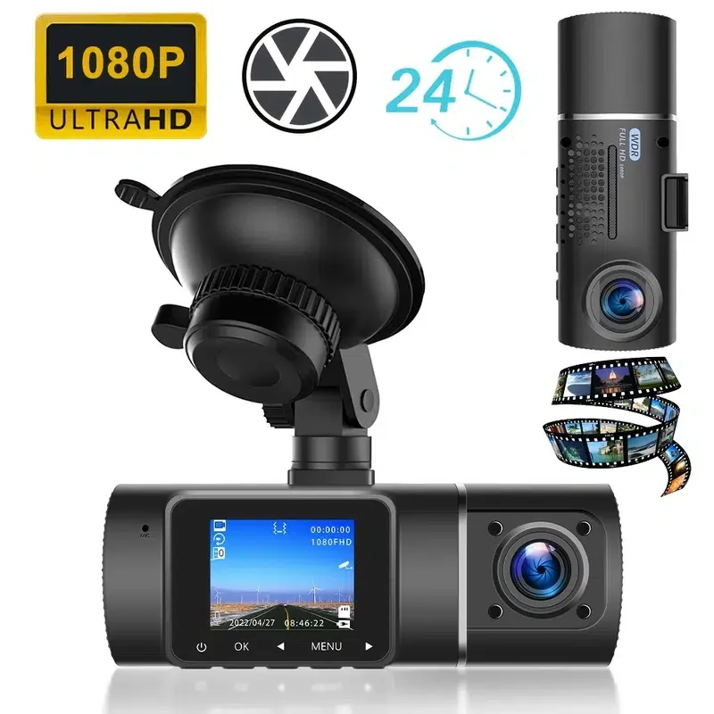 1pc 1080P Car DVR Camera Recorder, LCD Screen 150° Wide Angle Loop Recording Car Front Dual Recording Car Recorder J05 English 