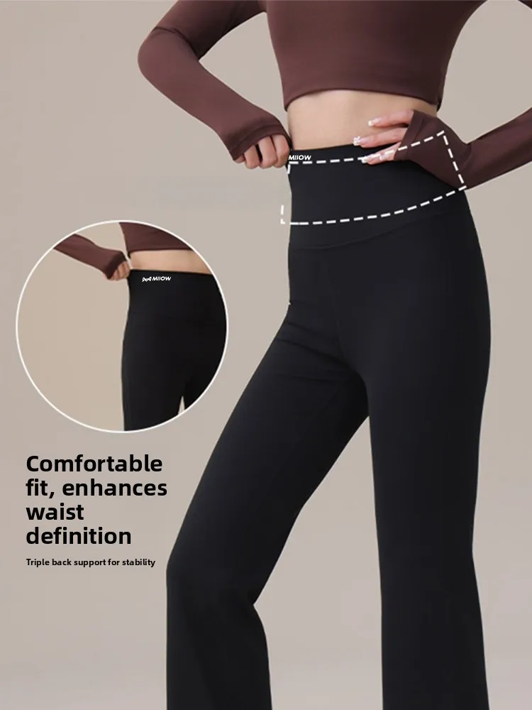 Yoga-Hose mit hoher Taille für Damen, Frühling und Herbst, Bell-Bot, Bauchkontrolle, elastisch, leicht, nicht gepolstert, ausgestellte Hose
