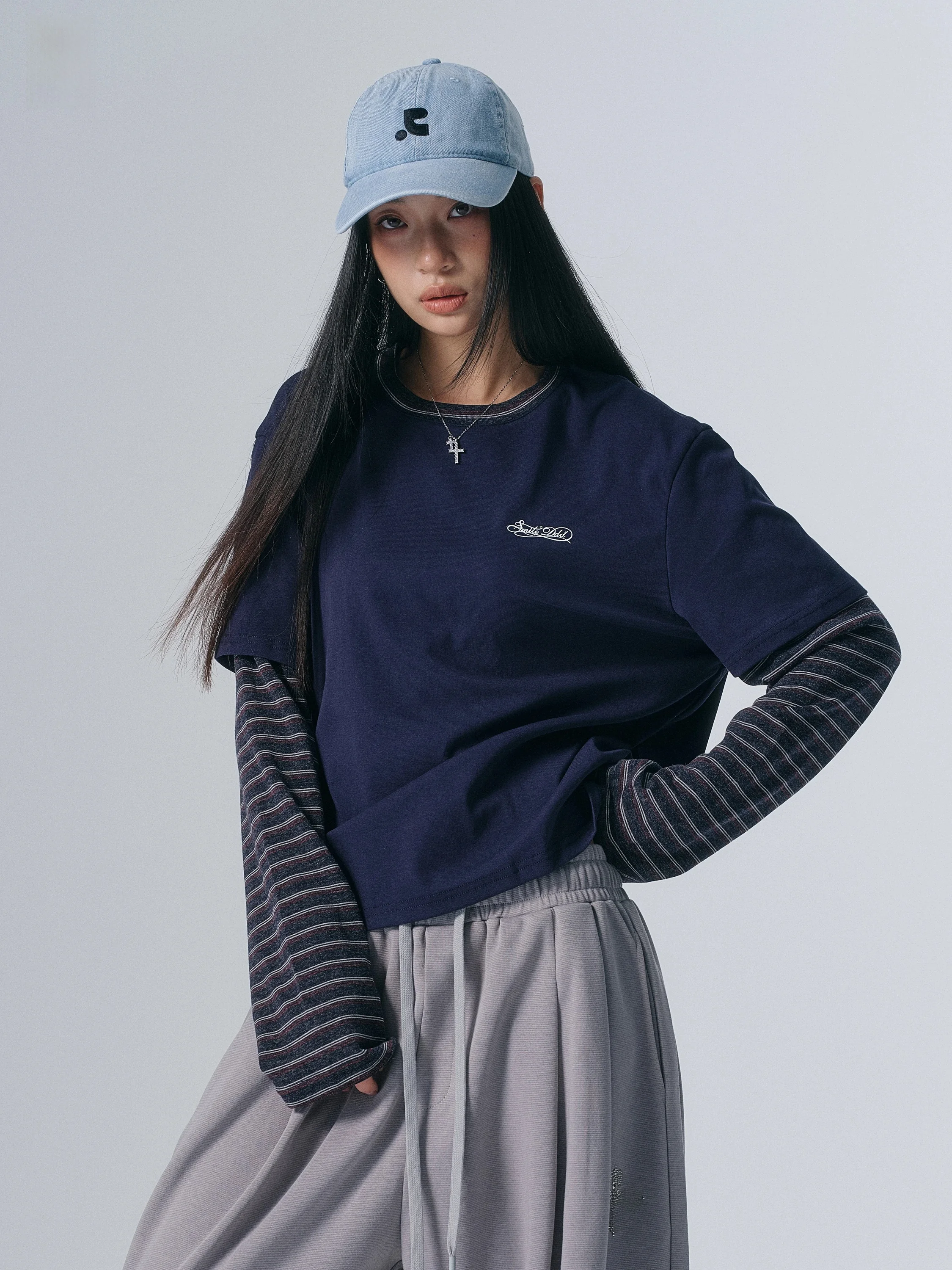 Smile Ddd Autumn Winter Women's Vintage American Striped Patchwork Long Sleeve T-Shirt Casual Loose Fit Comfortable Soft Cotton