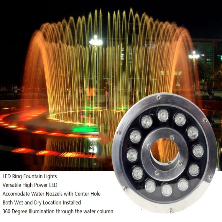 LED Fountain Ring Lights 9W 12W 18W DMX Control Stainless Steel Underwater Lamp Donut Submersible RGB Fountain Light