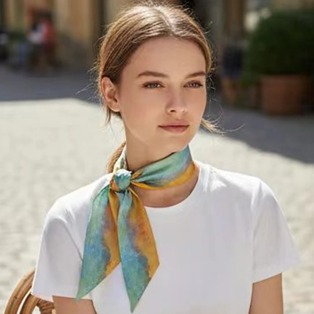 1 unidad de pañuelo largo de seda original de moda con degradado de color para mujer, cinta decorativa para atar asas de bolsos, cinta para el pelo, pañuelo.
