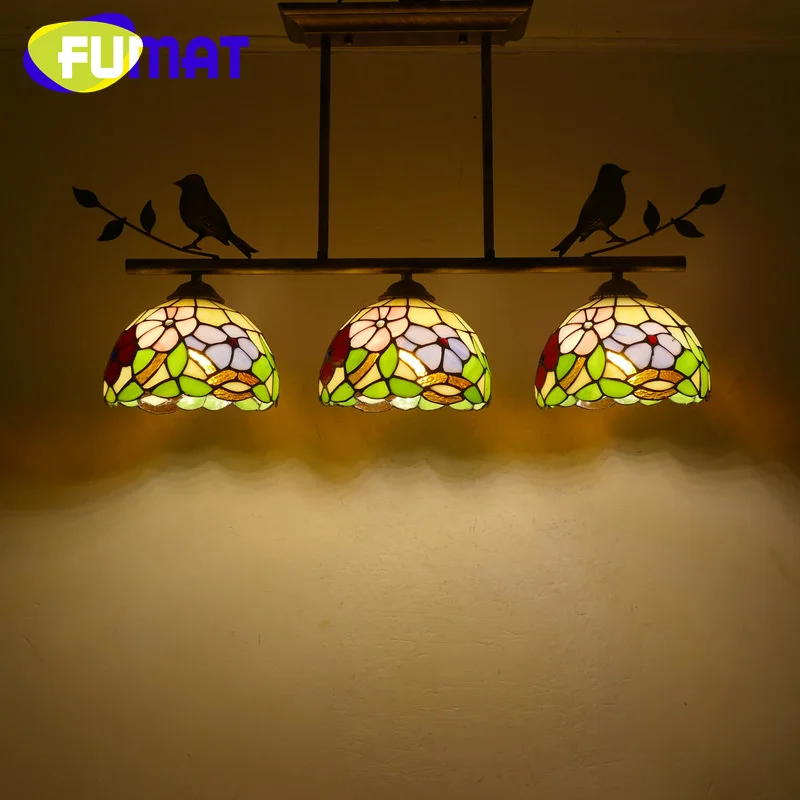 FUMAT Tiffany style stained glass retro chandelier for living room hanging LED lamp Bedroom dining room corridor decor light