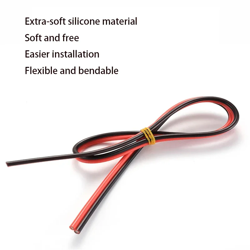 1/5/10M Superweiches Silikon-Doppeldrahtkabel 8-28AWG Rot Schwarz Hochtemperaturbeständig für RC-Modelle, LED-Beleuchtung und Geräte – Detail 4