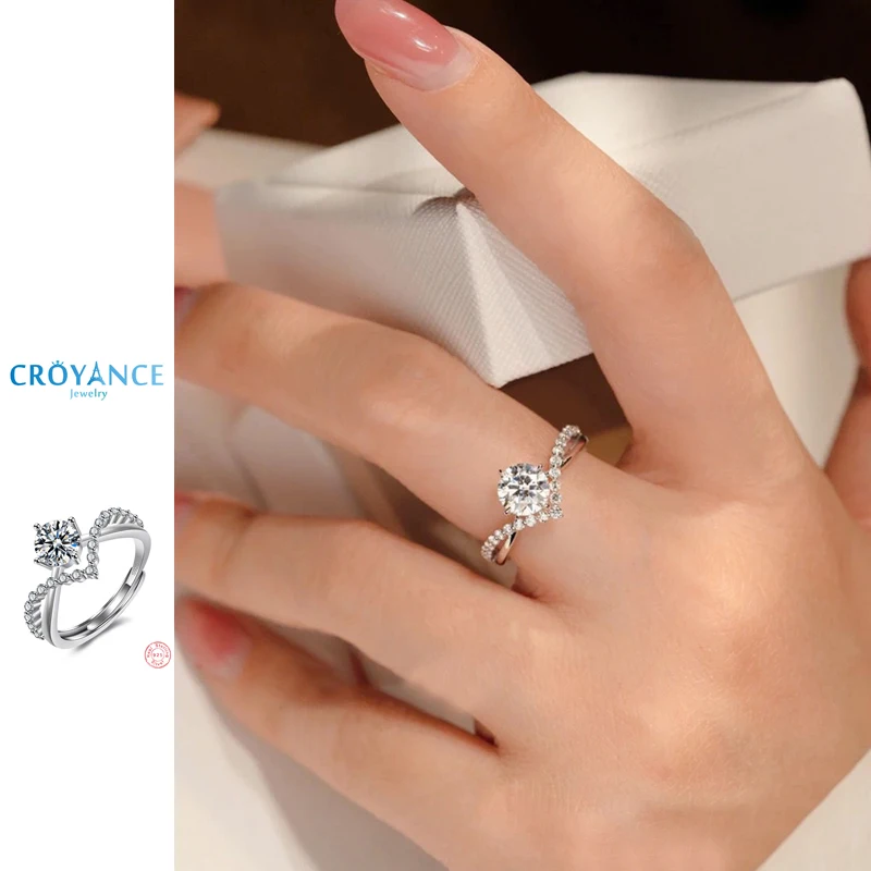 925 Sterling Silver Fine AAA Zircon V Shape Cross Double Layer Crown Adjustable Rings Women Wedding Jewelry Gift Open FingerRing