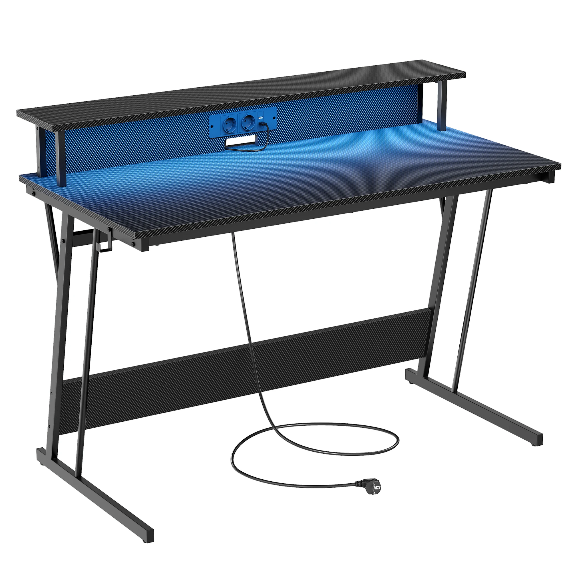 VASAGLE desk, with built-in sockets strip, LED lighting