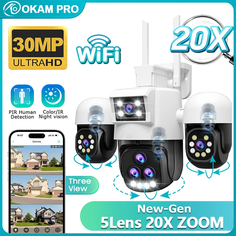 

OKAM Security Camera 20X ZOOM HD 30MP WIFI Camera Outdoor Waterproof PTZ Motion Detection Night Vision Two-Way Intercom IP CCTV