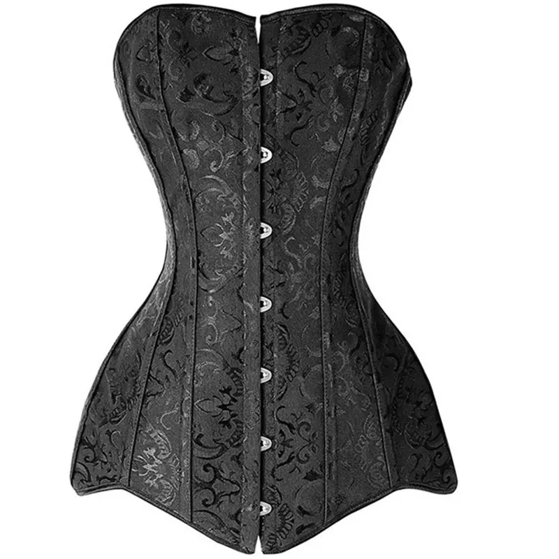 

Hip Cover Corsets Overbust Bustier Steel Boned Slimming Gothic Gorset Jacquard Floral Corselet Black White Plus Size 6XL Korset