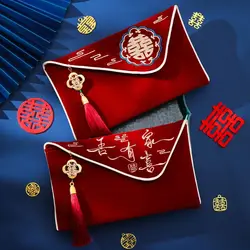 Multiple Patterns Wedding Red Envelope Best Wishes Embroidery New Year's Blessing Bag Tassel Design Velvet cloth
