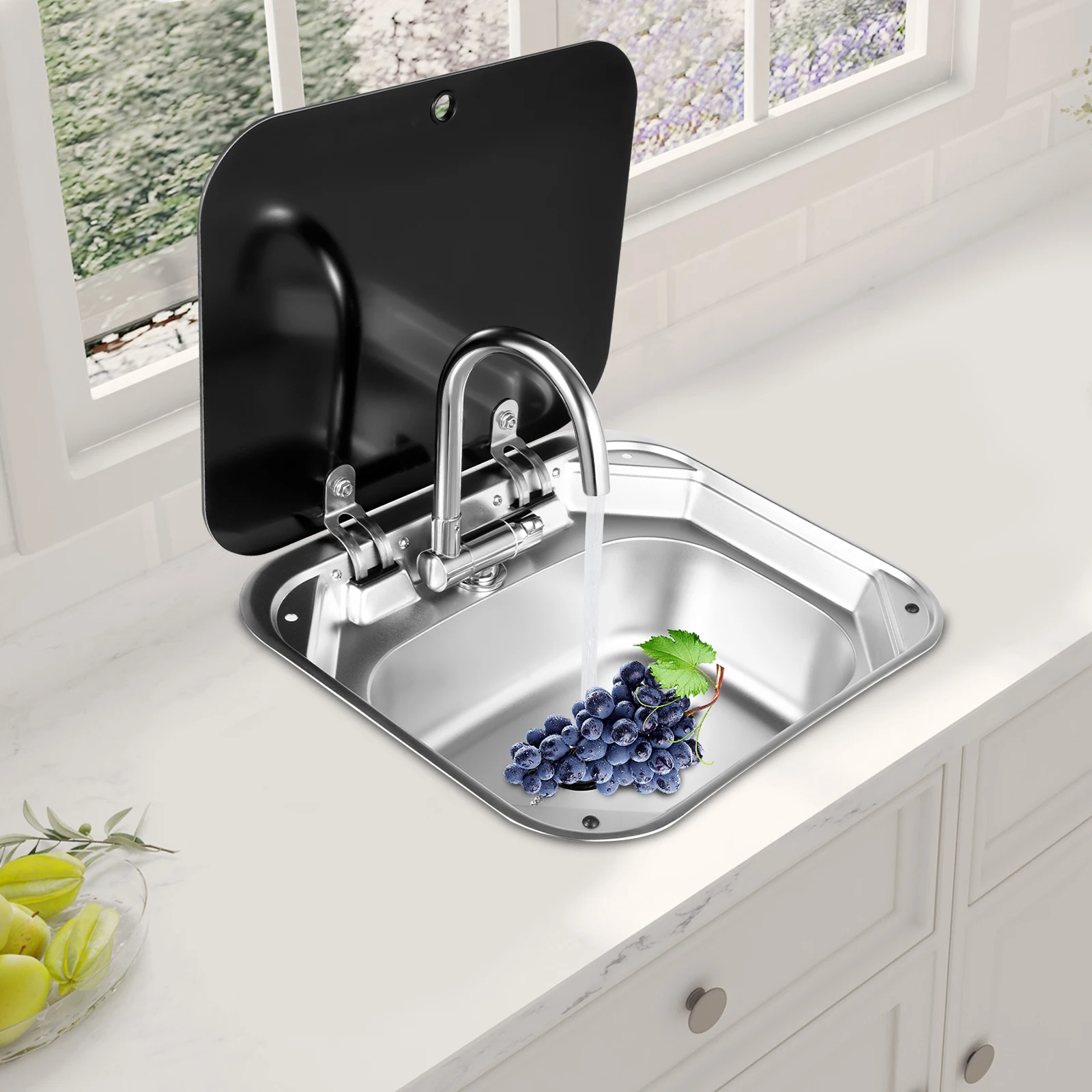 Rv Sink with Faucet, 304 Stainless Steel Hand Wash Basin Sink with Tap, large Capacity Sink and Flexible Faucet