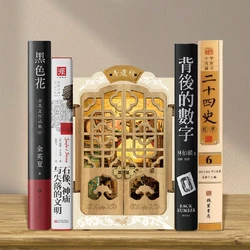 DIY Wooden Book Nook Kit Xun Yi Figurines Miniatures Bookend Handmade Bookshelf with Light for Friends Gifts Home Decor Crafts