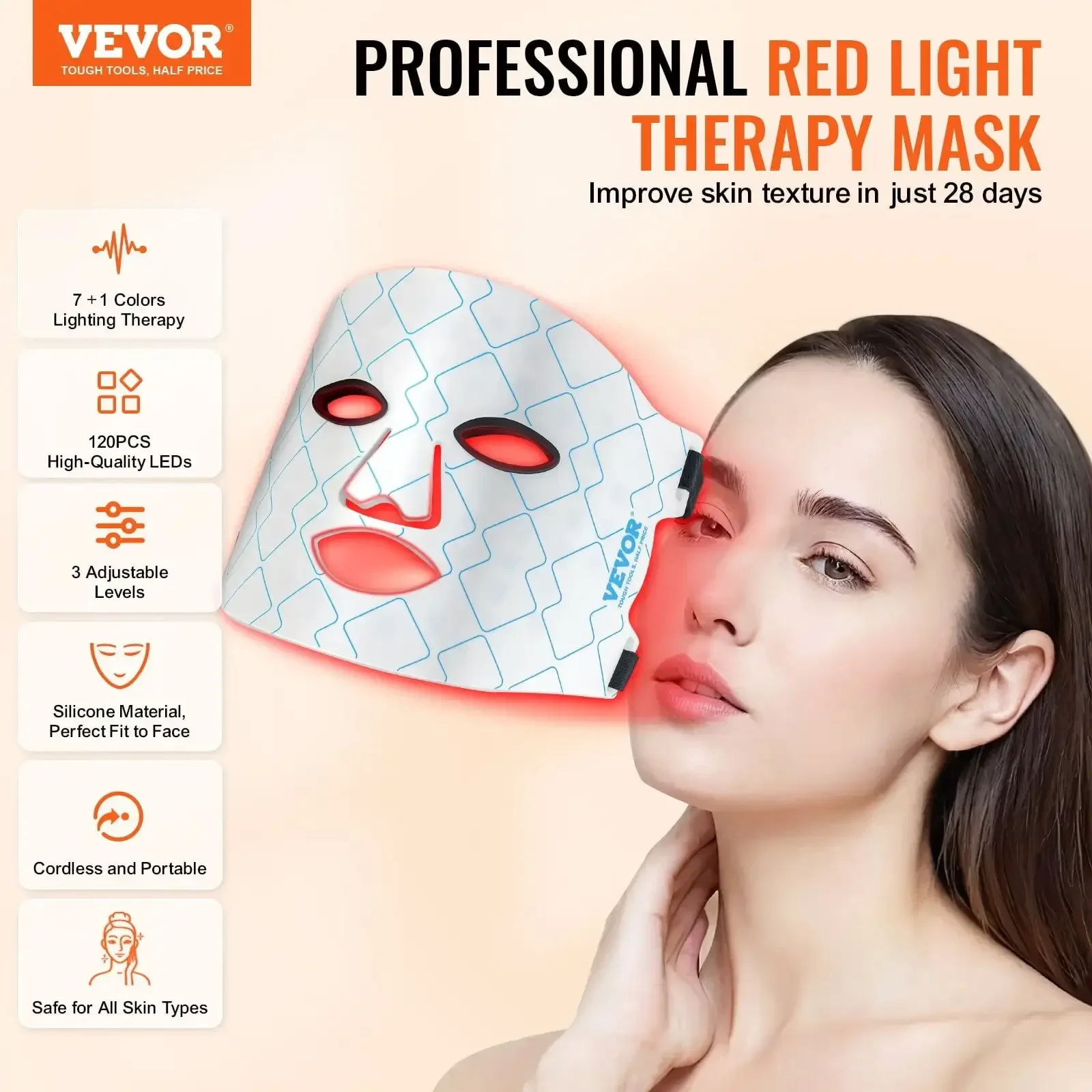 Red Light Therapy Mask 7-Color LED Face Mask Light Therapy with 850nm NIR