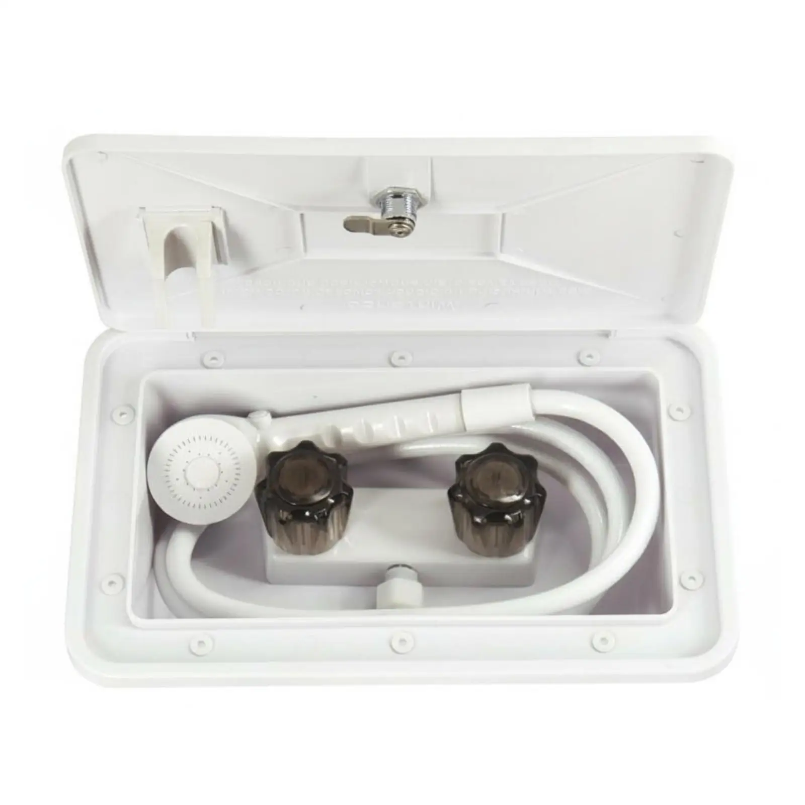 RV Shower Enclosure Hot Cold Knobs Wall Mount Shower Enclosure Hinged Cover Outdoor Equipment
