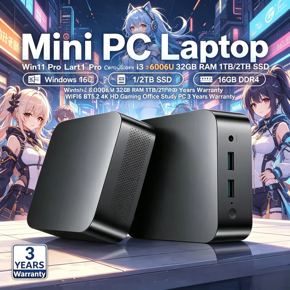 

Mini PC Laptop Win11 Pro Core i3 6006U 32GB RAM 1TB/2TB SSD WiFi6 BT5.2 4K HD Gaming Office Study PC 3 Years Warranty