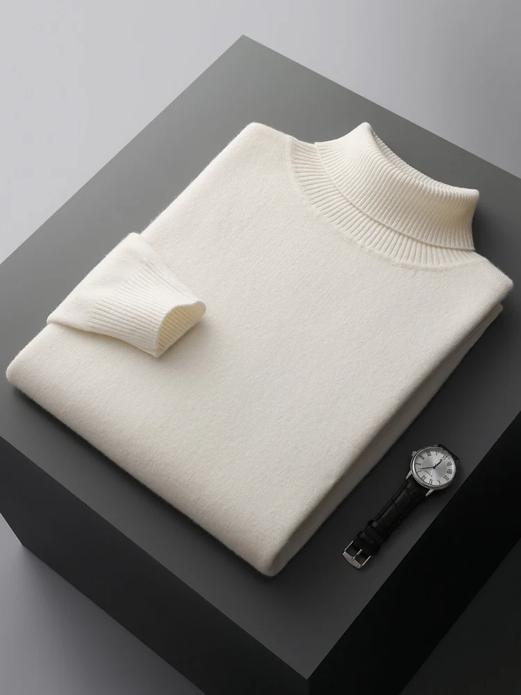 100% Pure Wool One-Piece Ready-to-wear Men's High Lapel Pullover Autumn and Winter Basic Knitted Versatile Sweater Casual Tops