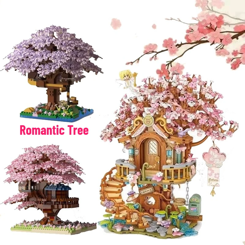 

Pink Romantic Cherry Blossom Treehouse Mini Particles Building Blocks Diy Purple Tree House Brick Toy Kids Girls Christmas Gifts