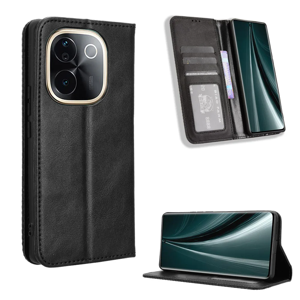 Funda con cierre magnético de cuero de estilo Retro para vivo iQOO Z9s Pro, billetera con ranura para tarjetas, funda de teléfono a prueba de golpes para iQOO Z9s Pro