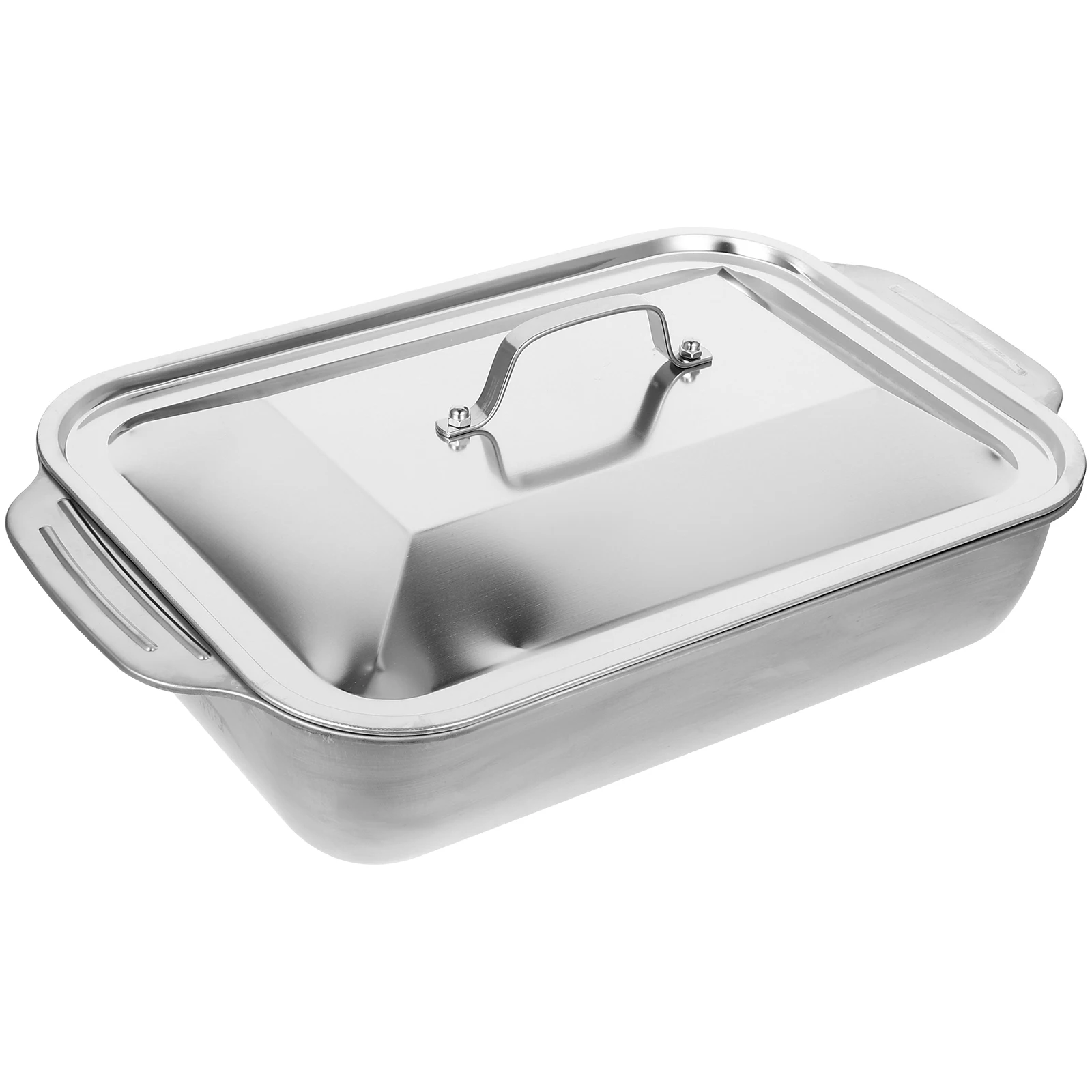 

1Set StainlessSteel RectangularTray GrillingPan WithLid PortableRoastingPan BakingTrayStainlessSteel GrilledFishDish HomeUse
