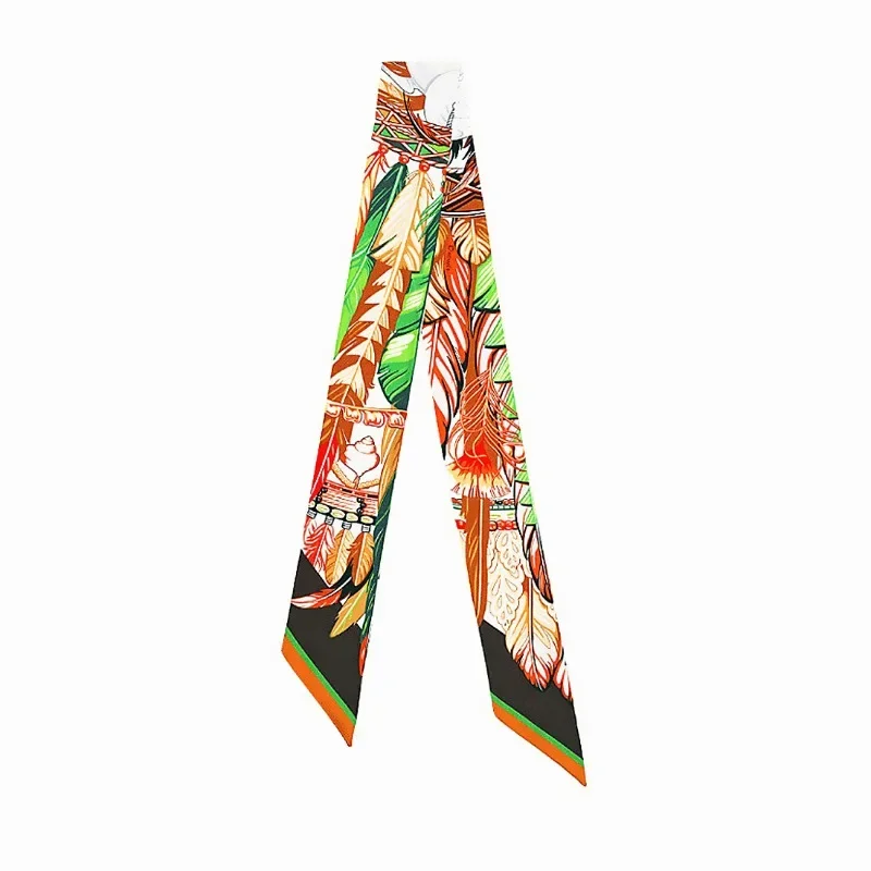 2024 Fashion New Animal Feather Pattern Ladies Leisure Decoration Twill Long Strip Streamer Silk Scarf Tie Bind A Bag Ribbon