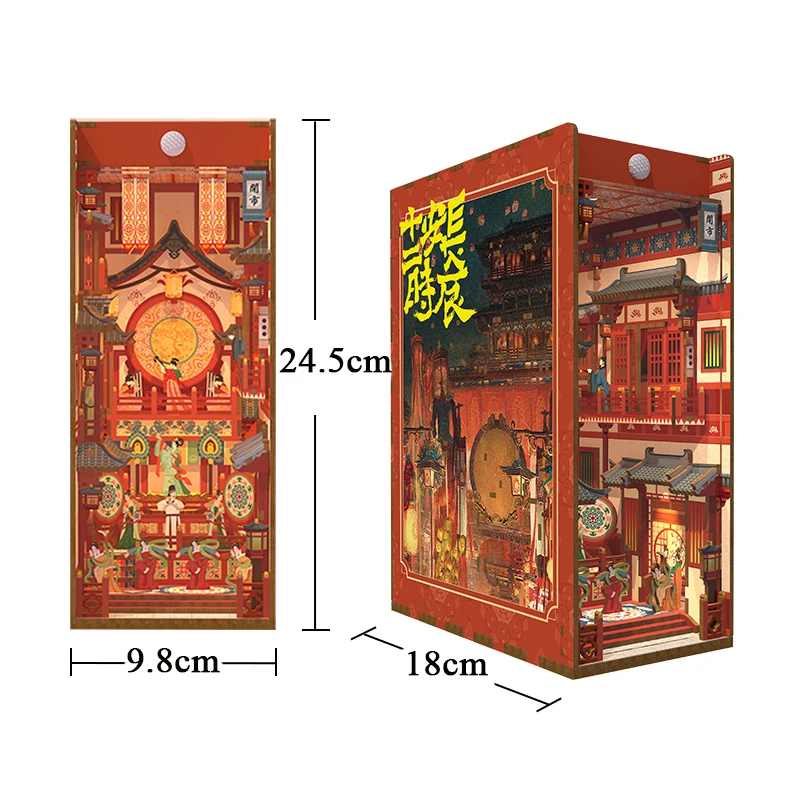 DIY Book Nook Insert Kits Wooden Miniature Building Kit Chinese Chang\'an Ancient Town Bookend Bookshelf Home Decoration Gifts