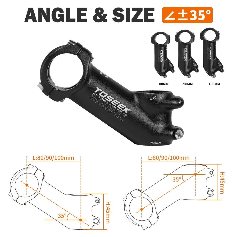 TOSEEK Ultralight Bicycle Handlebar Stem 7 Degree 35 Degree Mtb Stem 35mm 45mm Power Mtb 31.8mm Aluminum Spare Parts For Bicycle