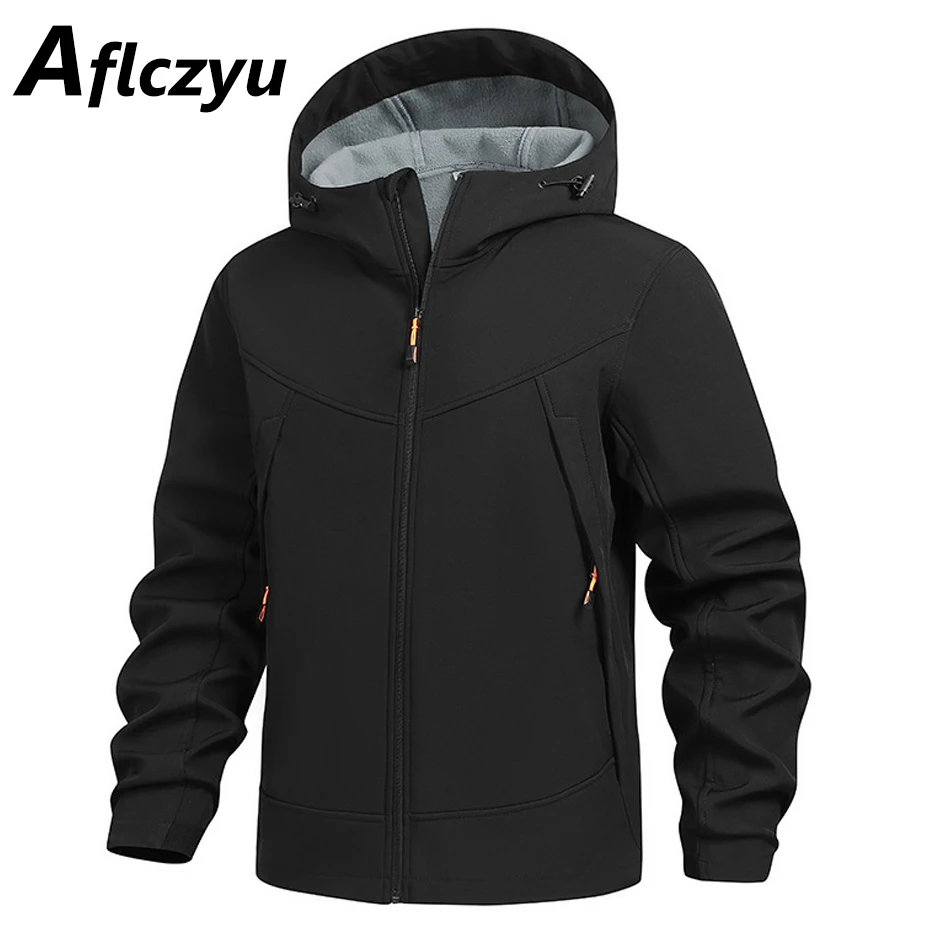 

Autumn Fleece Windbreaker Jacket Men Fashion Casual Solid Color Waterproof Jacket Coat Male