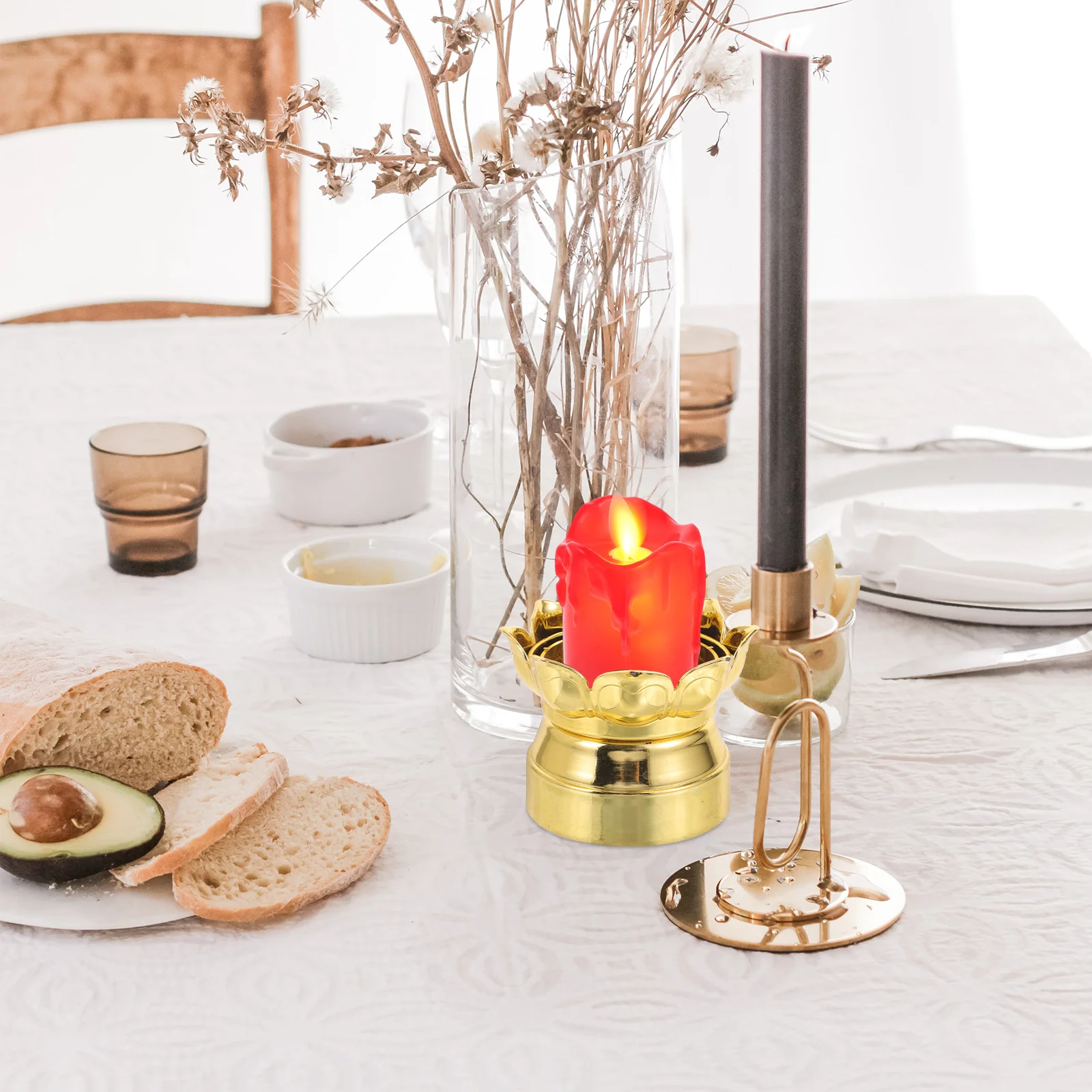 

4pcs Golden Lotus Candlestick Retro Flower Shape Tealight Holders Decorative Ornaments for Home Temple Scene Layout