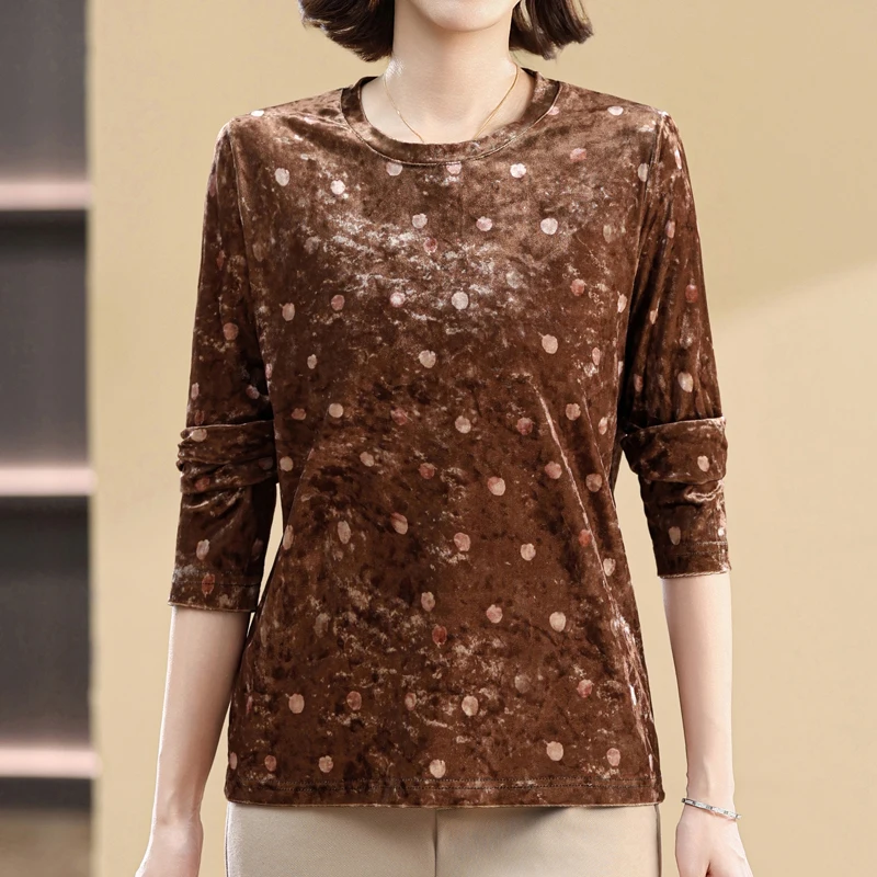 

Velvet T Shirt Women 2025 Spring Autumn Clothes For Women Long Sleeve Tees Top Slim Women's T-shirt