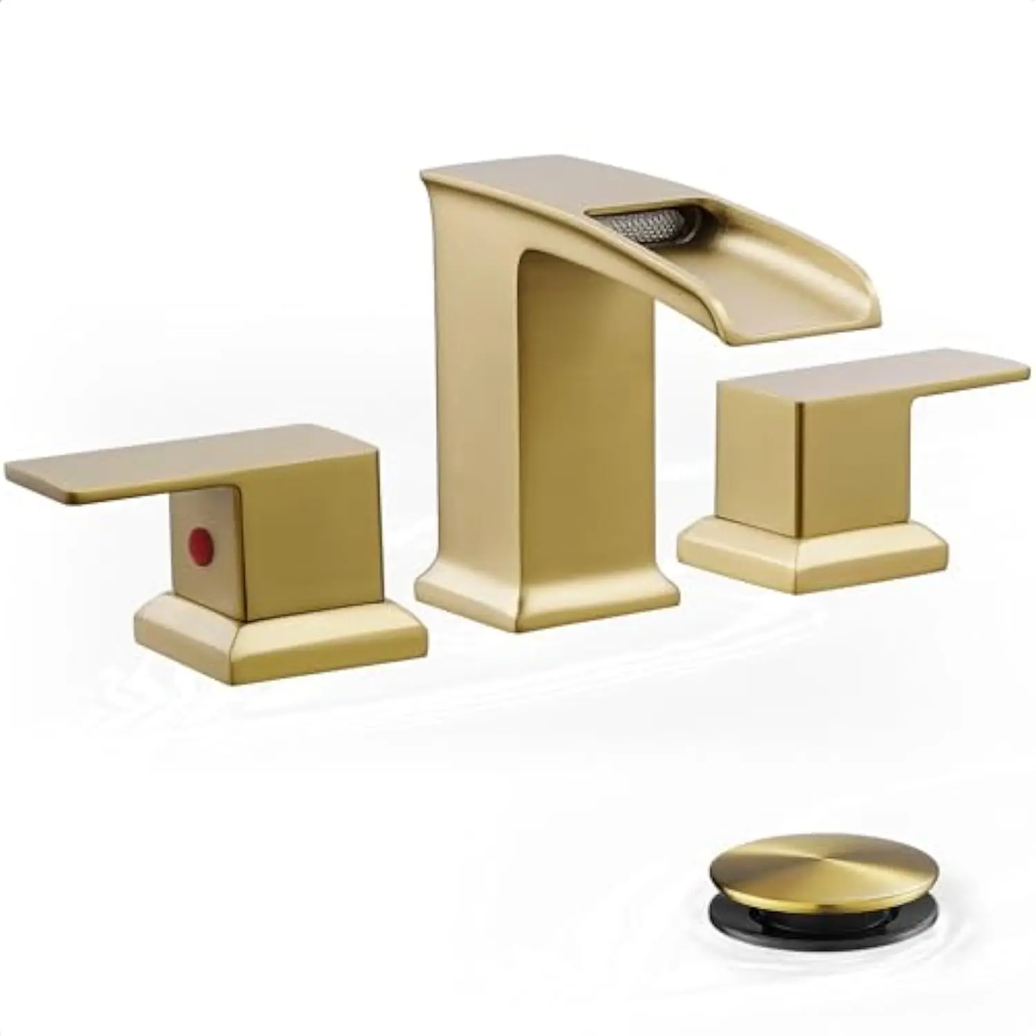 

Brushed Gold Bathroom Faucet, Brass 4-8 Inch Waterfall Faucet for Bathroom Sink, 3 Hole Faucet Bathroom, Faucets for Bathroom S