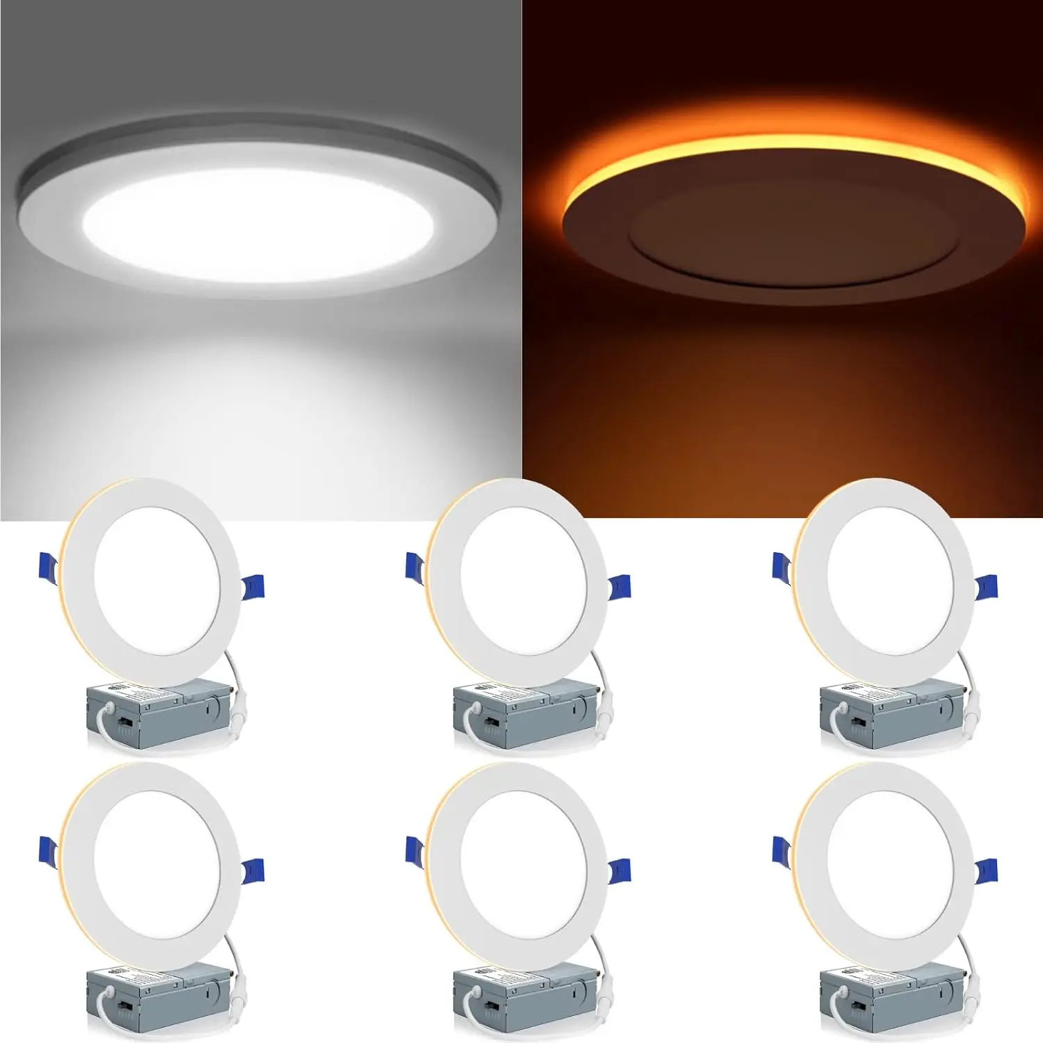 Meconard-Éclairage LED encastré ultra-fin, 6 pouces, 5 ct, avec veilleuse, 2700K/3000K/3500K/4000K/5000K sélectionnable