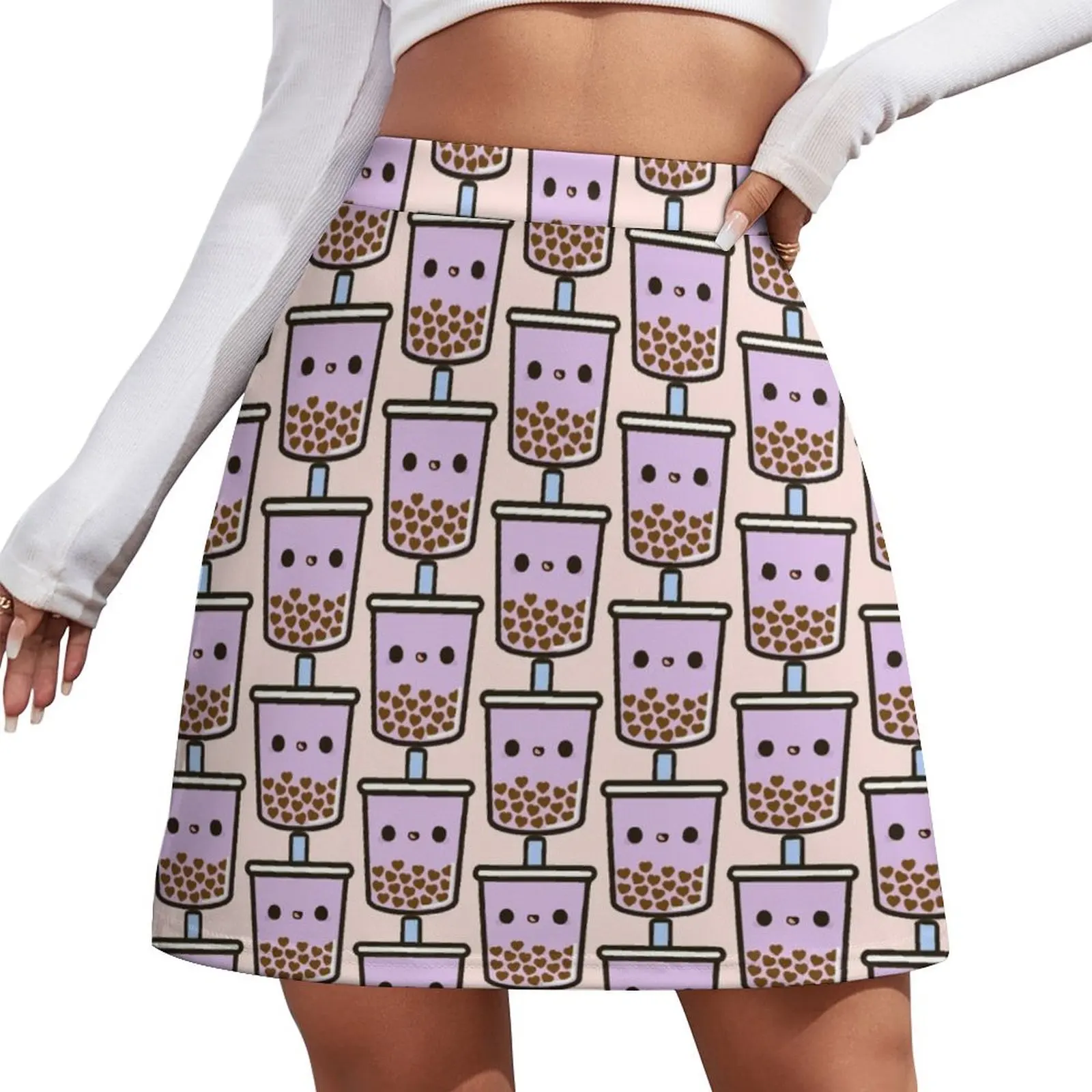 

Cute Love Heart Bubble Tea Mini Skirt japanese style Female dress Mini Skirt