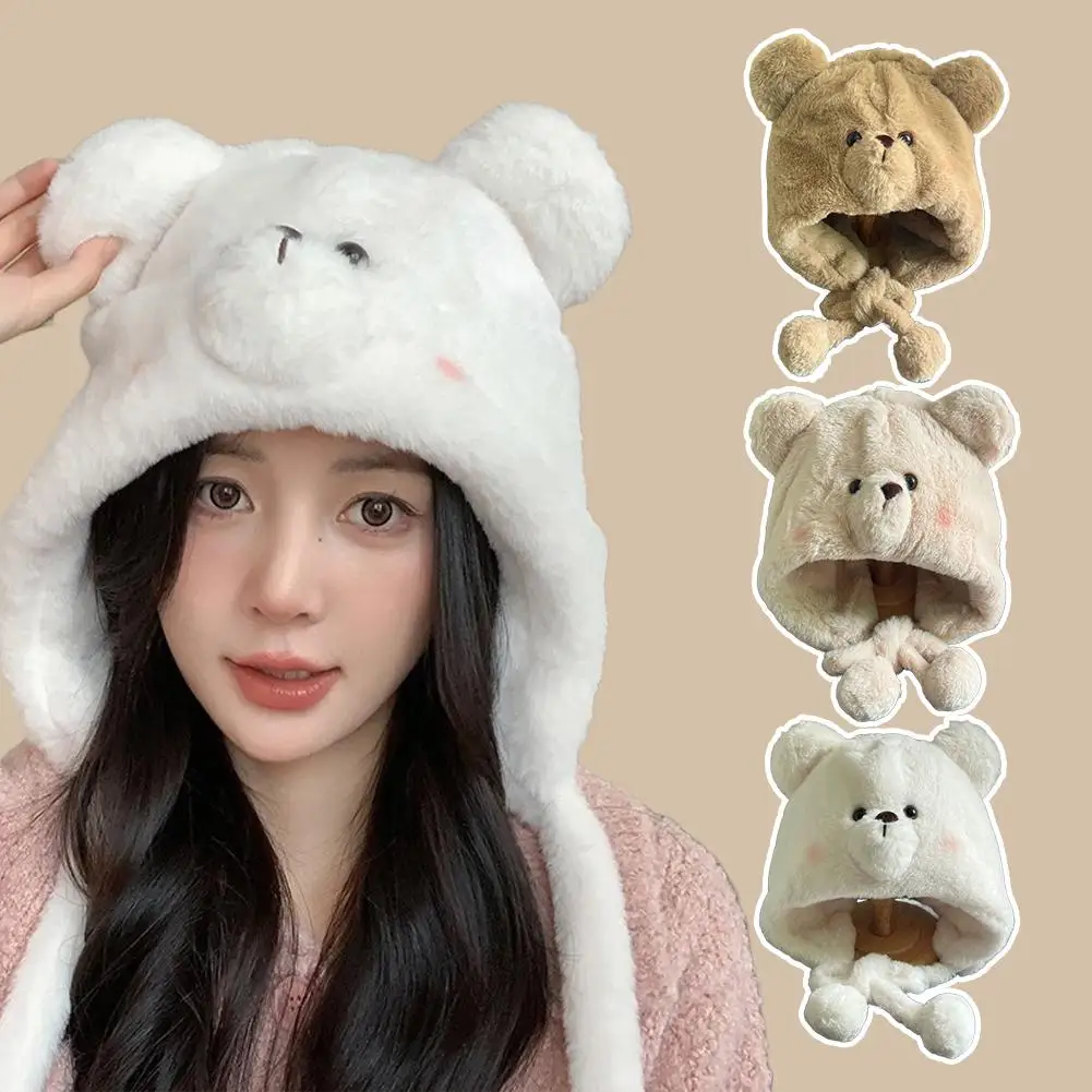 Mignon ours oreillette hiver dessin animé unisexe chaud protecteurs d'oreille Couple en peluche chapeau étudiant décontracté à la mode femmes coeur chapeau