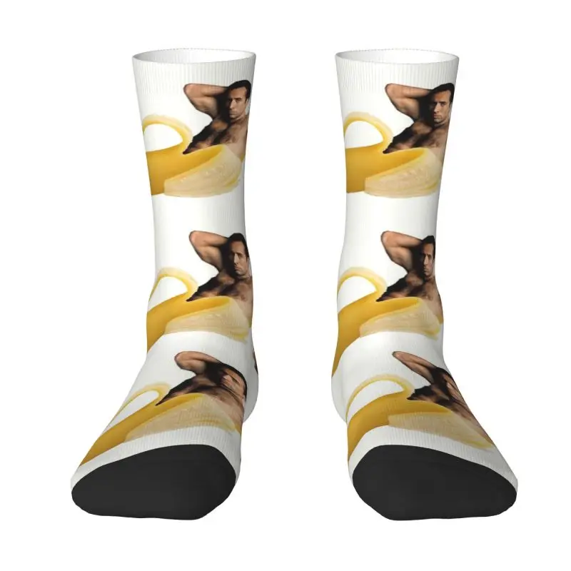 

Novelty Print Nicolas Cage In A Banana Socks for Men Women Stretchy Summer Autumn Winter Funny Meme Crew Socks