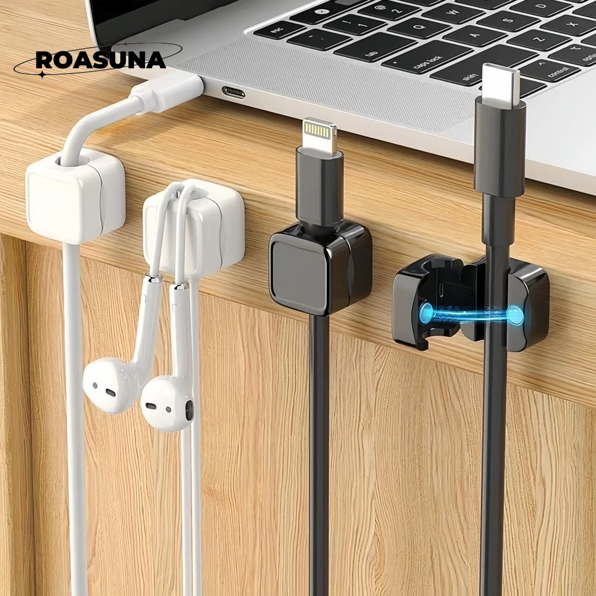 Clips de cables magnéticos: soporte de cables ajustable para gestión de cables debajo del escritorio: organizador y organizador de cables lisos