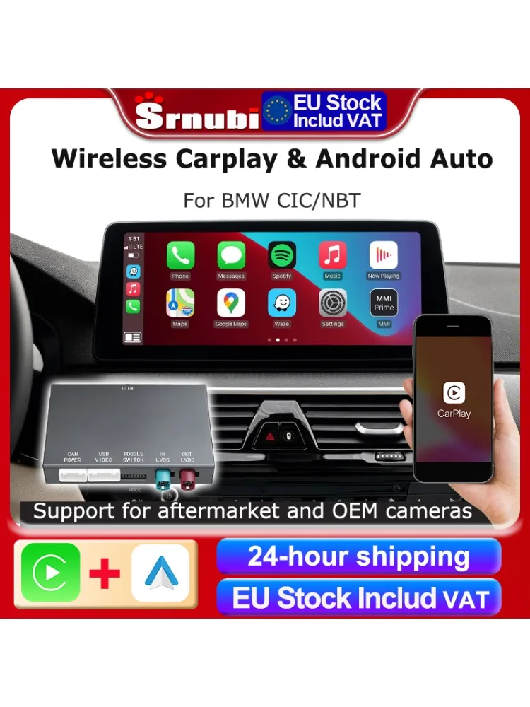 Srnubi Kabelloses CarPlay Android für BMW NBT CIC System 1-5er Serie X1 X3 X4 X5 F20 F21 F30 F31 F34 F10 F48 F25 F26 F15 F60 F10 E84