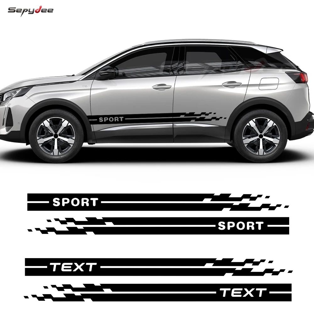 

2Pcs Car Door Side Skirt Stickers for Peugeot 3008 GT Line Auto Body Text Customized Sport Stripes Vinyl Decals Car Accessories
