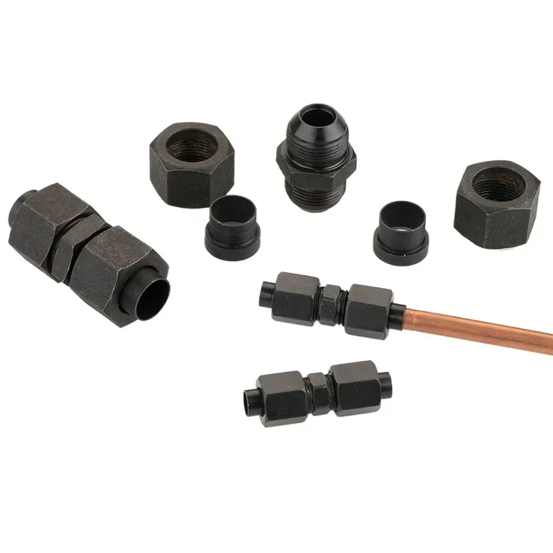 유압 탄소강 D형 더블 플레어링 스트레이트 압력 오일 파이프 조인트 미터법 나사 연결 피팅 전환 조인트