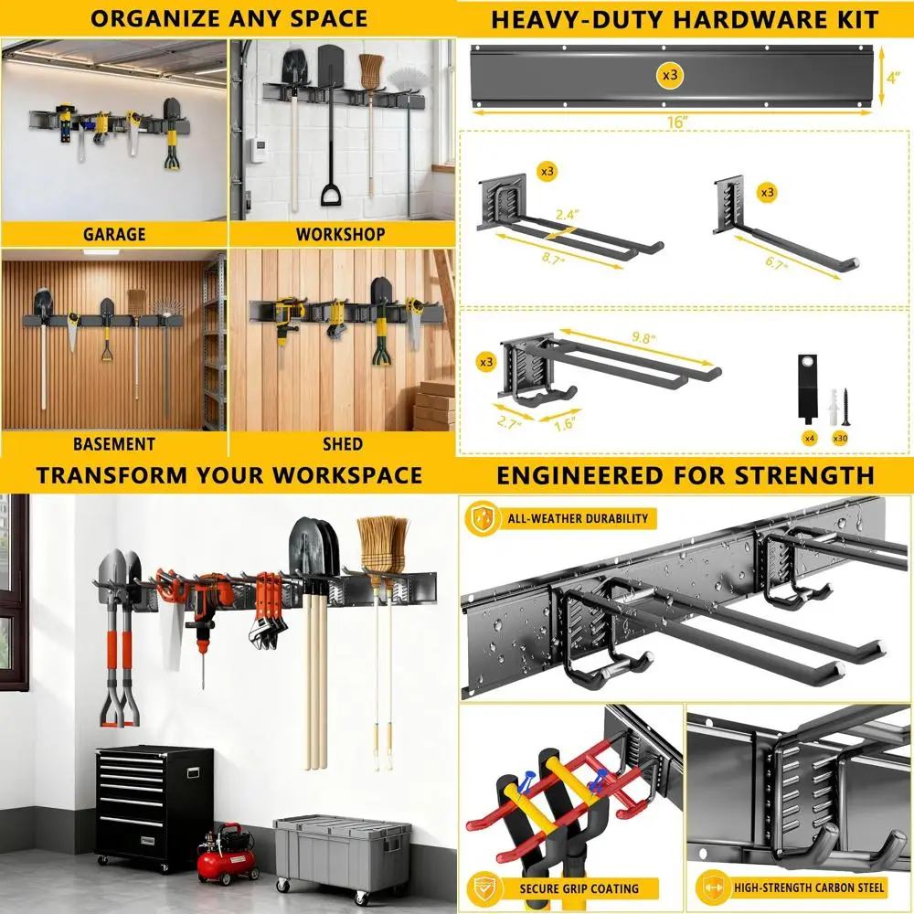 

Garage Tool Organizer Wall Mount, 48inch Heavy-Duty Garage Storage System and Garden Tool Organizer with 9 Adjustable Hooks for