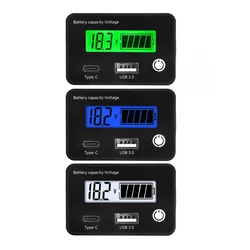 DC8-30V Lead Acid Lithium Battery Capacity Indicator Car Motorcycle Digital Voltmeter Voltage Tester Meter Tool USB TypeC Output