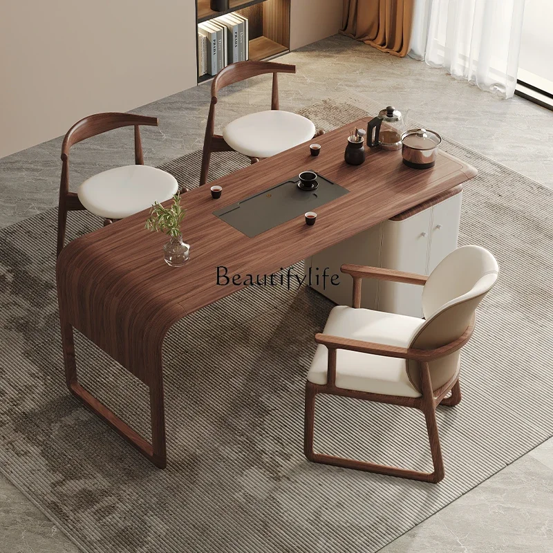 

Italian simple solid wood tea table integrated embedded modern new Chinese home